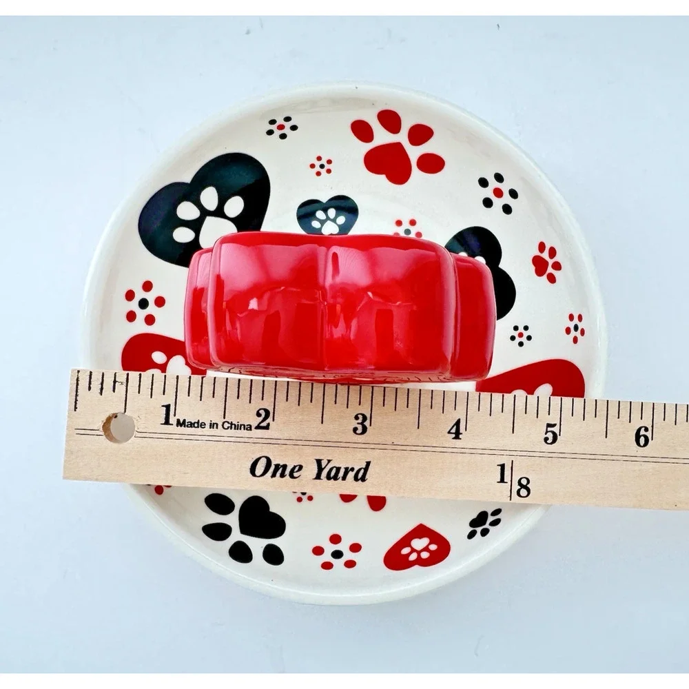 Temp-tations by Tara PAWFETTI Trinket Dish Red Black Heart Paws 5.5